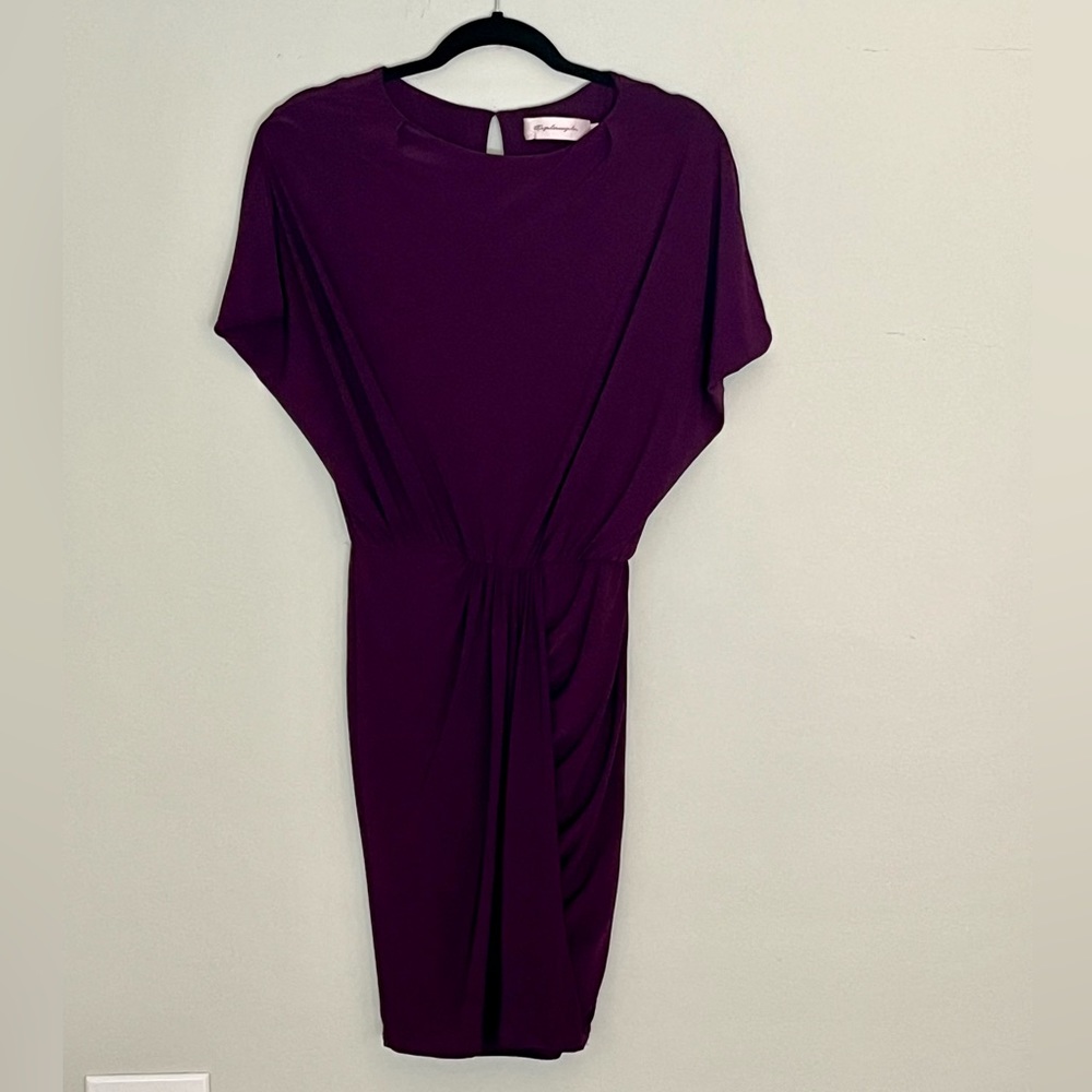 Deep purple dress for special occasions/ loose up top, tighter stretchy bottom.